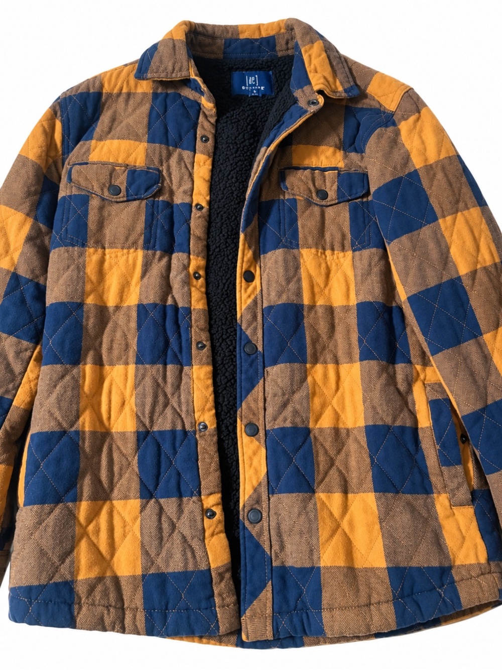 George Quilted Plaid Shirt Jacket - Yellow, Blue, Brown
